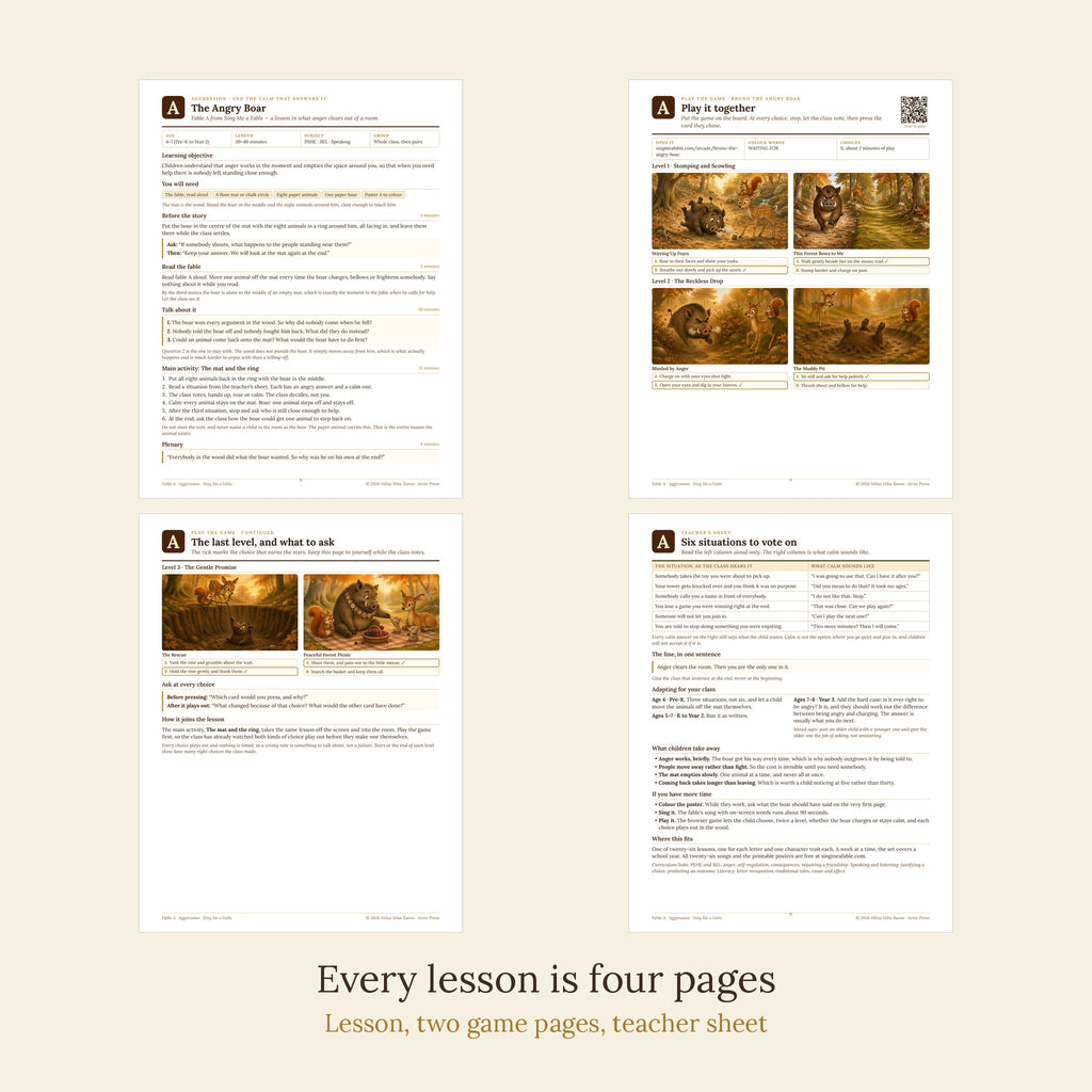 The Sing Me a Fable Lesson Book: 26 Printable Lesson Plans for K-1 to K-4 and Homeschool