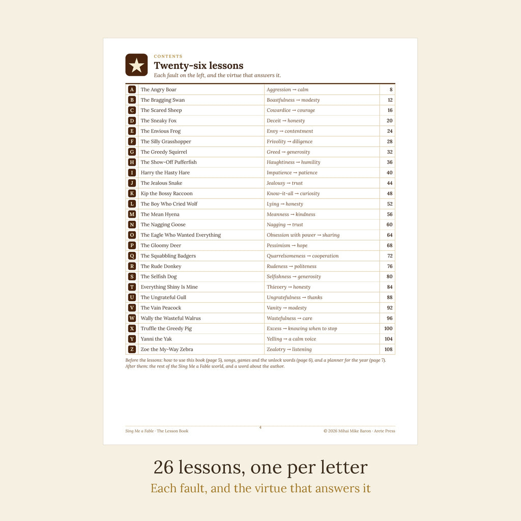 The Sing Me a Fable Lesson Book: 26 Printable Lesson Plans for K-1 to K-4 and Homeschool