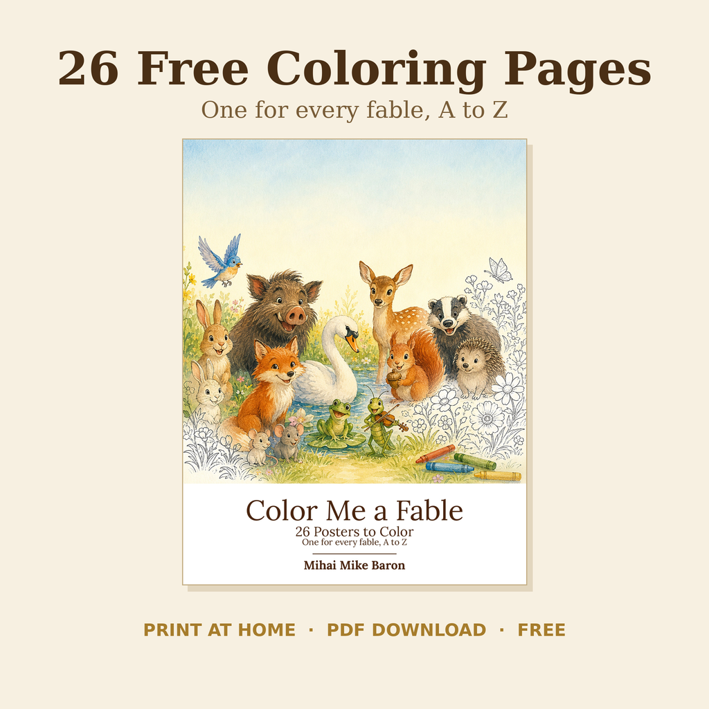 Free Printable Coloring Pages — 26 Fable Posters, A to Z